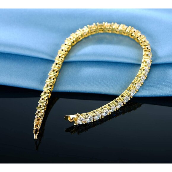 Gold Tennis Bracelet for Men and Women 18K Yellow Gold Plated Cubic Zirconia 6-9 - Picture 4 of 7